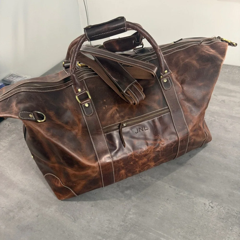 Denver Leather Craft Duffel Bag Mens Brown Distressed Weekender Travel Luggage